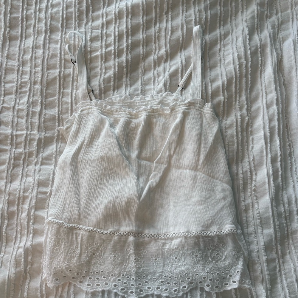 Hollister White Lace Trim Cami Tank Top